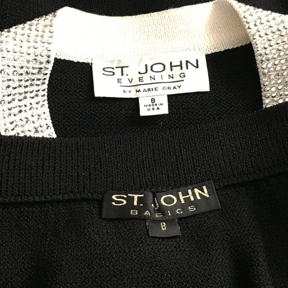 BEAUTIFUL St John evening knit black white rhinestones embellished skirt suit 8 - Picture 11 of 11
